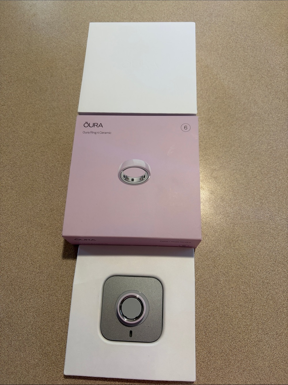 Oura Ceramic Ring with Pale Pink Box and Silver Insert